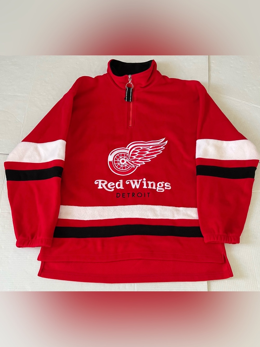 Vintage Detroit Red Wings Fleece Jacket Mirage Red Pullover Nhl Sweater Yzerman